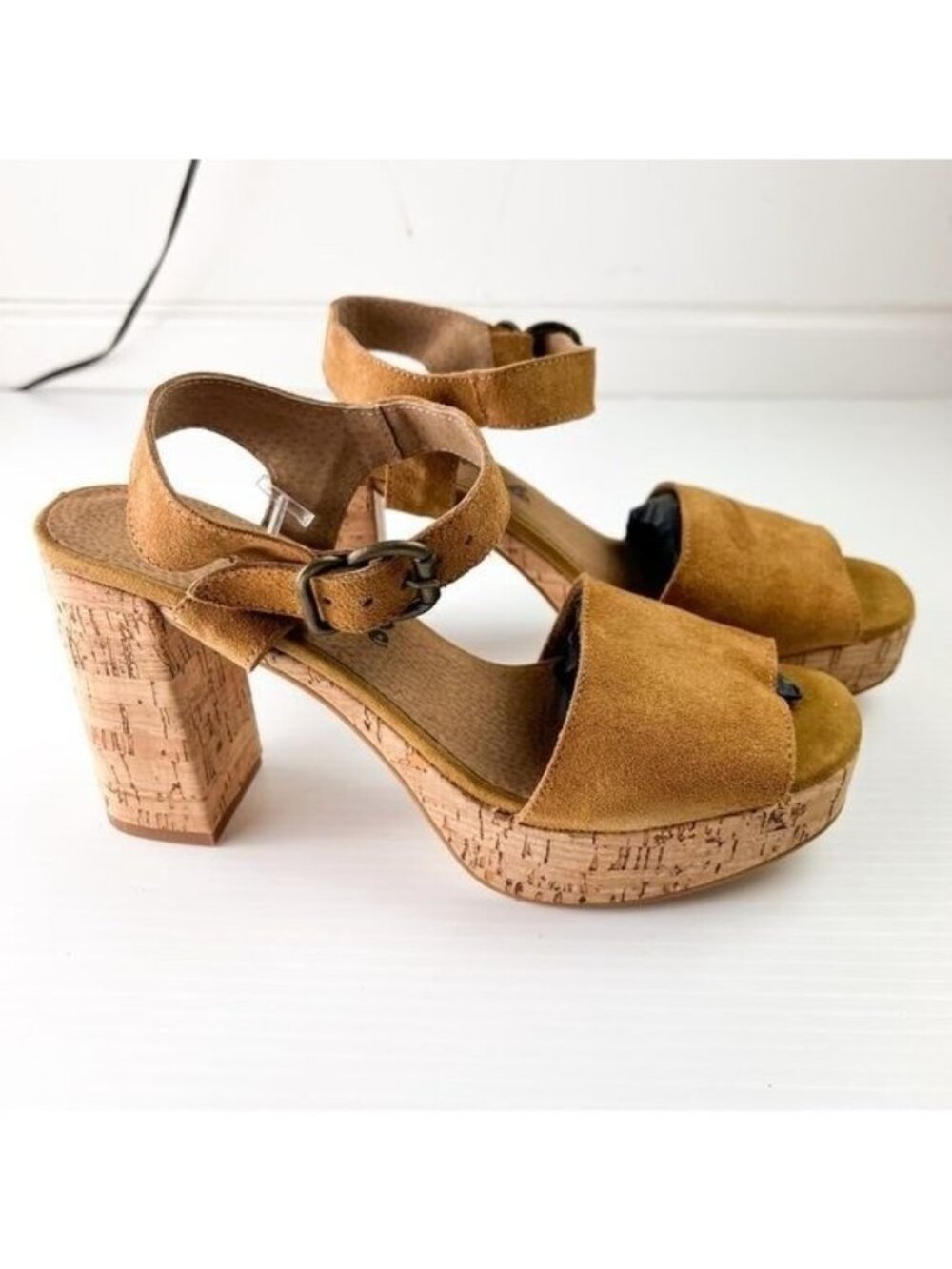 Free People Sandals womens 10  boho Tan Brooke Platform Suede Strap Block Sandal - Picture 4 of 13